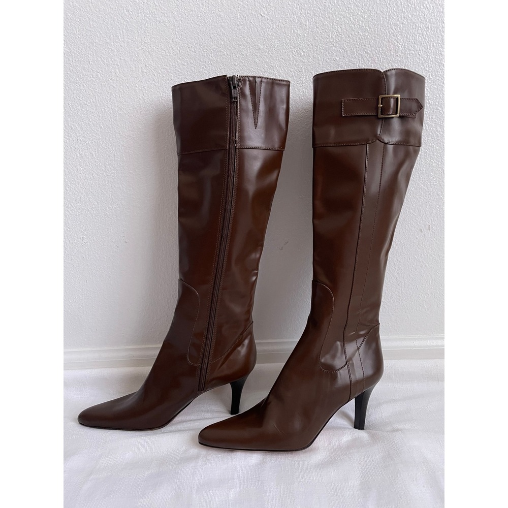 Brooks Brothers Knee High Boots Siren Chic Leather Women 6 Brown Italian Heel